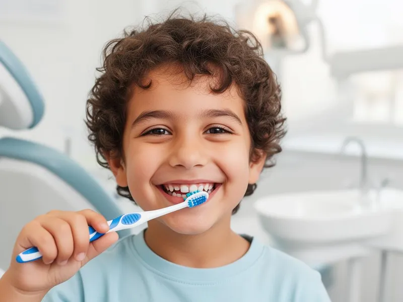 Niño sonriendo con un cepillo de dientes — Programa PADI